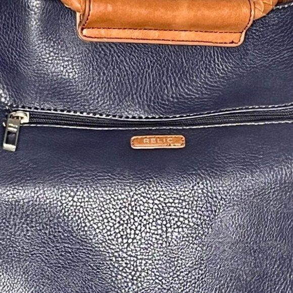 Relic Versatile Pebbled Faux Leather Bag  - Navy/Tan - 13" w x 3.5" d x 11.5” h - Picture 6 of 15